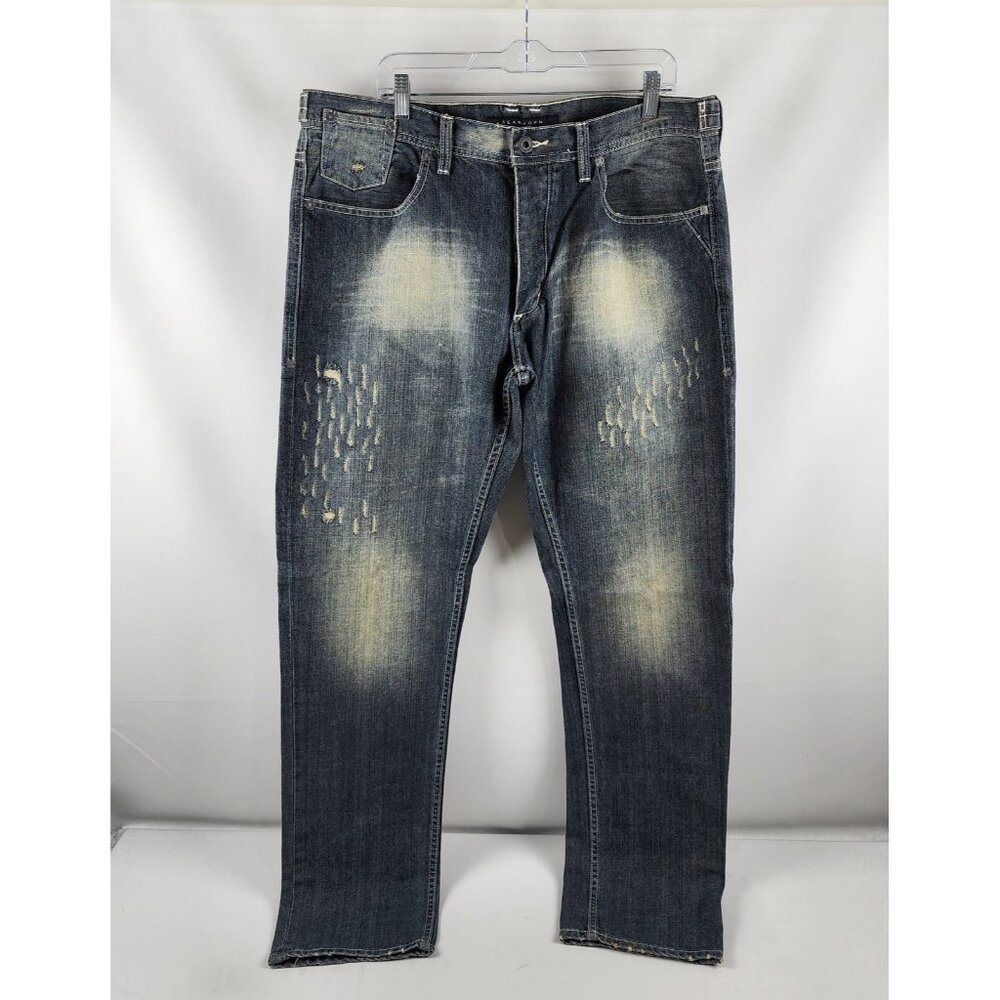 SOLD OUT Sean John Jeans Mens 38x34 Blue Marcus Button Fly Vintage Distressed